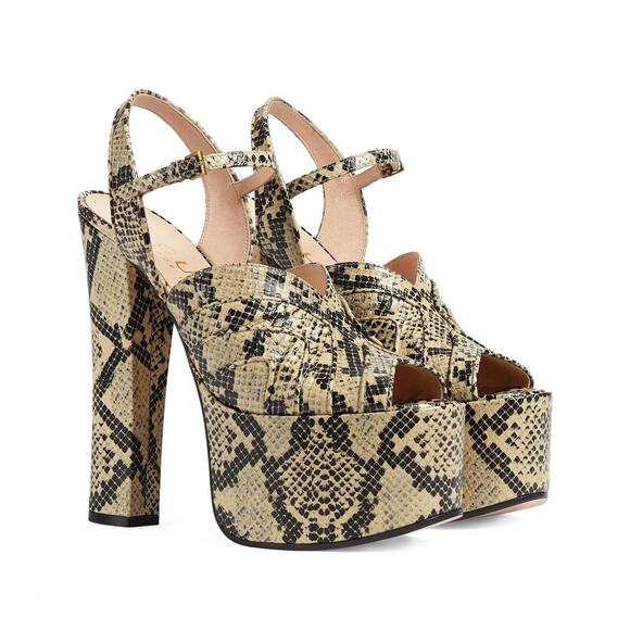 Gucci Keyla 40/ US 10 Platform Sandal Python Print Leather Beige Avana NIB - Picture 1 of 12